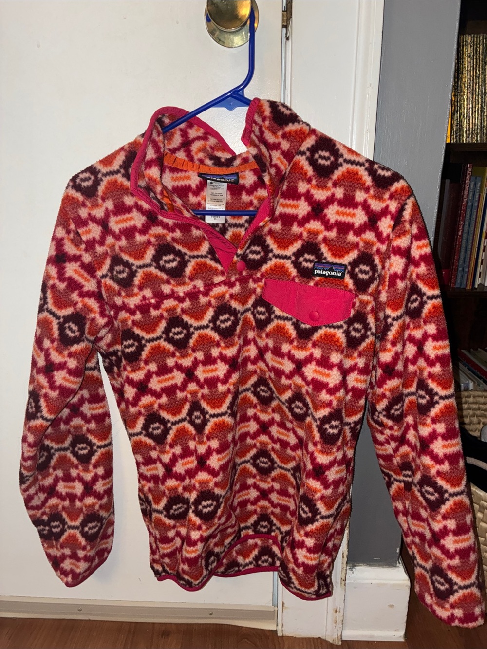 Patagonia Red & Burgundy Patterned Geometric Half-Snap Fleece